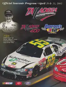 2002 Aaron's 499 program cover, featuring Bobby Hamilton and a tribute to Davey Allison.