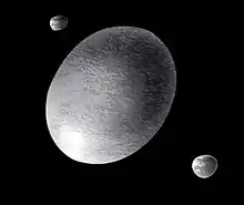 Artistic impression of Haumea and its two known satellites