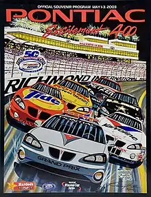 The 2003 Pontiac Excitement 400 program cover.