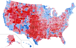 Results by county, shaded according to winning candidate's percentage of the vote.