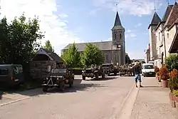 The church and surrounding areas during an American military parade