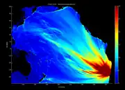 The energy model map of the tsunami.