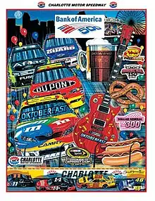 The 2011 Bank of America 500 program cover, featuring an Oktoberfest style party. Artwork by Sam Bass. The painting is called "Octoberfast!"