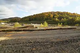 The quarried slag heap near the shaft