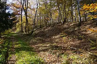 Passage of the old railway line along a slag heap.