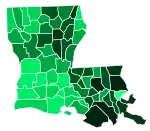 Support for Kennedy by parish:  >40%  35–40%  30–35%  25–30%  20–25%  15–20%  10–15%  5–10%