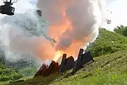 Replica Cellerier mortars being fired during a re-enactment in Belfort, France