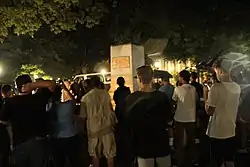 Crowds gathered around the pedestal after Silent Sam was toppled