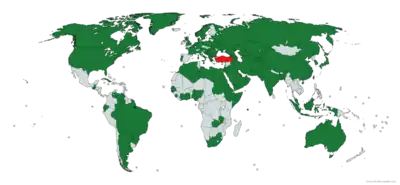 A world map with Turkey in red and countries who congratulated Erdoğan on his re-election in green