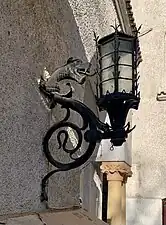 Wrought iron lantern of the Richard Franasovici House (Strada Pitar Moș no. 20), Bucharest, by Alexandru Zaharia, 1936