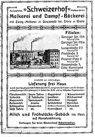 1914 advertising for the dairy factory "Schweizerhof"