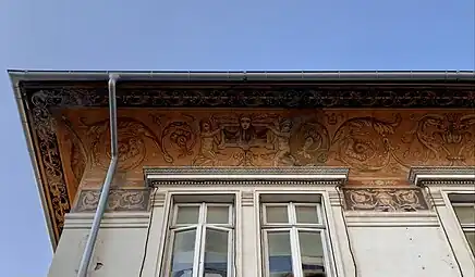 Renaissance Revival grotesque with putti on the Doctor Răuțoiu House (Strada Tache Ionescu no. 29), Bucharest, Romania, designed by Gregoire Marc and Ernest Doneaud, c. 1910