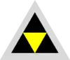 A multi-coloured triangular organisational symbol