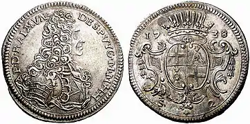 2 scudi coin of GM Despuig, 1738