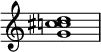  {
\override Score.TimeSignature #'stencil = ##f
\relative c'' { 
  \clef treble \time 4/4
  <g c! cis d>1
} }
