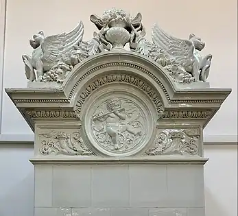 Medallion on a Neoclassical stove in the principals' house of the Central Girls' School, Bucharest, unknown designer, 1890