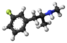 Ball-and-stick model of the 3-fluoromethamphetamine molecule