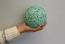 A rubber band ball made from over 3,000 individual rubber bands.