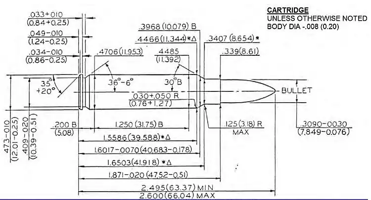 SAAMI dimensional drawing of .300 Savage Cartridge