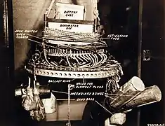 Fu-Go carriage, with labeled ring, electrical circuits, fuses, ballast, and bombs