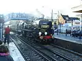 SR Merchant Navy Class 35028 Clan Line passing through Cosham Station