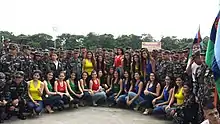 Officers and Enlisted Personnel of the 105th TASG shares a photo-op with the candidates of the Pinay Beauty Queen Academy during the 35th NRW at Camp Aguinaldo.