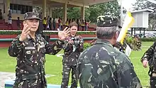 105th TASG Commander - LTC Peter C Suchianco RES (GSC) JAGS leaves instructions for the troops prior to termination of the activities.