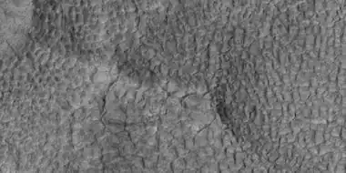 High and low center polygons, as seen by HiRISE under HiWish program  Location is Casius quadrangle.  Image enlarged with HiView.