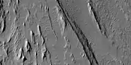 Close view of yardangs from a previous image, as seen by HiRISE under HiWish program