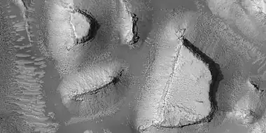 Mesas, as seen by HiRISE under HiWish program Note: this is an enlargement of a previous image.