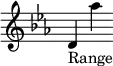 { \new Staff \with { \remove "Time_signature_engraver" } \clef "treble" \key es \major d'_"Range" aes'' }