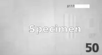 Verso illuminated at 1000 nm: All color absorptions have disappeared except the 50 (bottom right) and the serial number (top right).