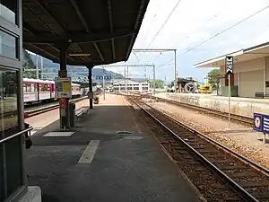 Canopy-covered platform with view of the yard