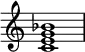  {
\override Score.TimeSignature #'stencil = ##f
\relative c' { 
  \clef treble \time 4/4
  <c e g bes>1
} }
