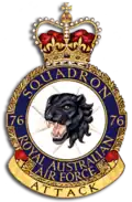 Crest of 76 Squadron, Royal Australian Air Force, featuring a growling black panther, and the motto "Attack"