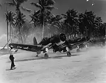 Vought F4U Corsair fighters at Majuro Airfield