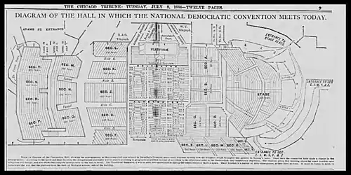 Diagram of Convention Hall, Chicago, site of the 1884 convention