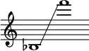 
    {
      \new Staff \with { \remove "Time_signature_engraver" }
      \clef treble \key c \major \cadenzaOn
      bes1 \glissando f'''1
    }
  