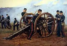 A 90 mm de Bange artillery piece, in 1898. Painting by Etienne-Prosper Berne-Bellecourt (1838–1910). Musée de l'Armée.