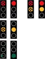 Standard & arrow Red: Stop.Red + yellow: The light is turning to green.Green: Proceed.Yellow: Stop, but only if safe to do so.