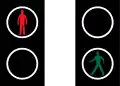 Pedestrian lights.Red: Don't walk.Green: Walk.