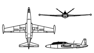 Orthographic projection of the Fouga Magister.