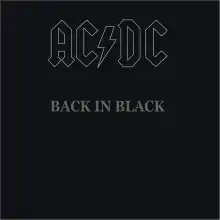 A black cover with "ACϟDC / BACK IN BLACK" in grey