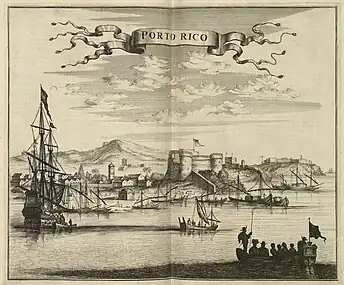 San Juan and Morro Castle in 1671 by Jacob van Meurs. Royal Library of the Netherlands.