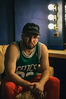 Mineo backstage at The Wiltern, Los Angeles, in 2017 on the Friends & Family Tour