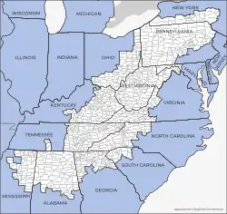 Areas included under the Appalachian Regional Commission's charter as of July 2023