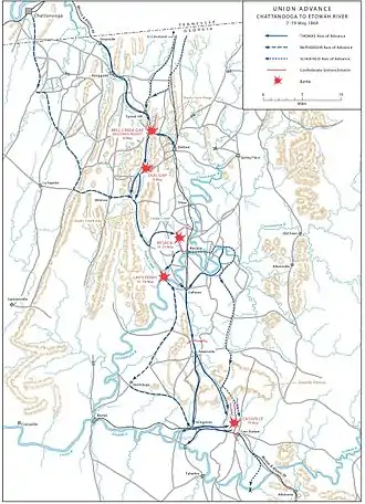 Atlanta campaign map from Chattanooga to Etowah River.