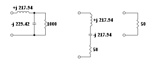 Schematic diagrams of three matching networks, all with the same impedance