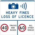 (G6-329-3) Speed Camera (Heavy Fines Loss of Licence) (Speed Limits per Category) (Used in New South Wales)