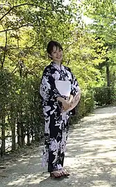 A Japanese lady wearing a yukata